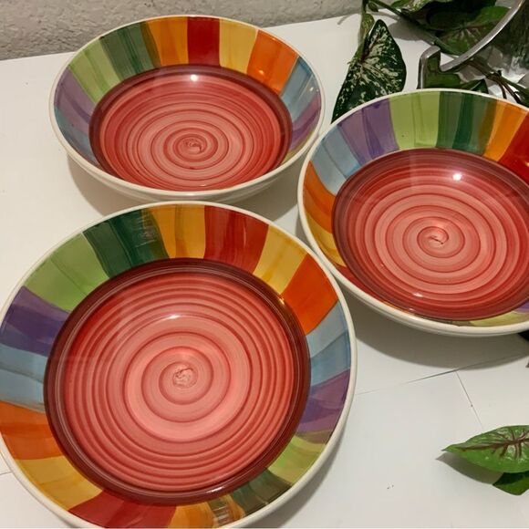 3 Beautiful Ceramic salad soup Bowl multicolor 7” geometrical G4 - Picture 2 of 8